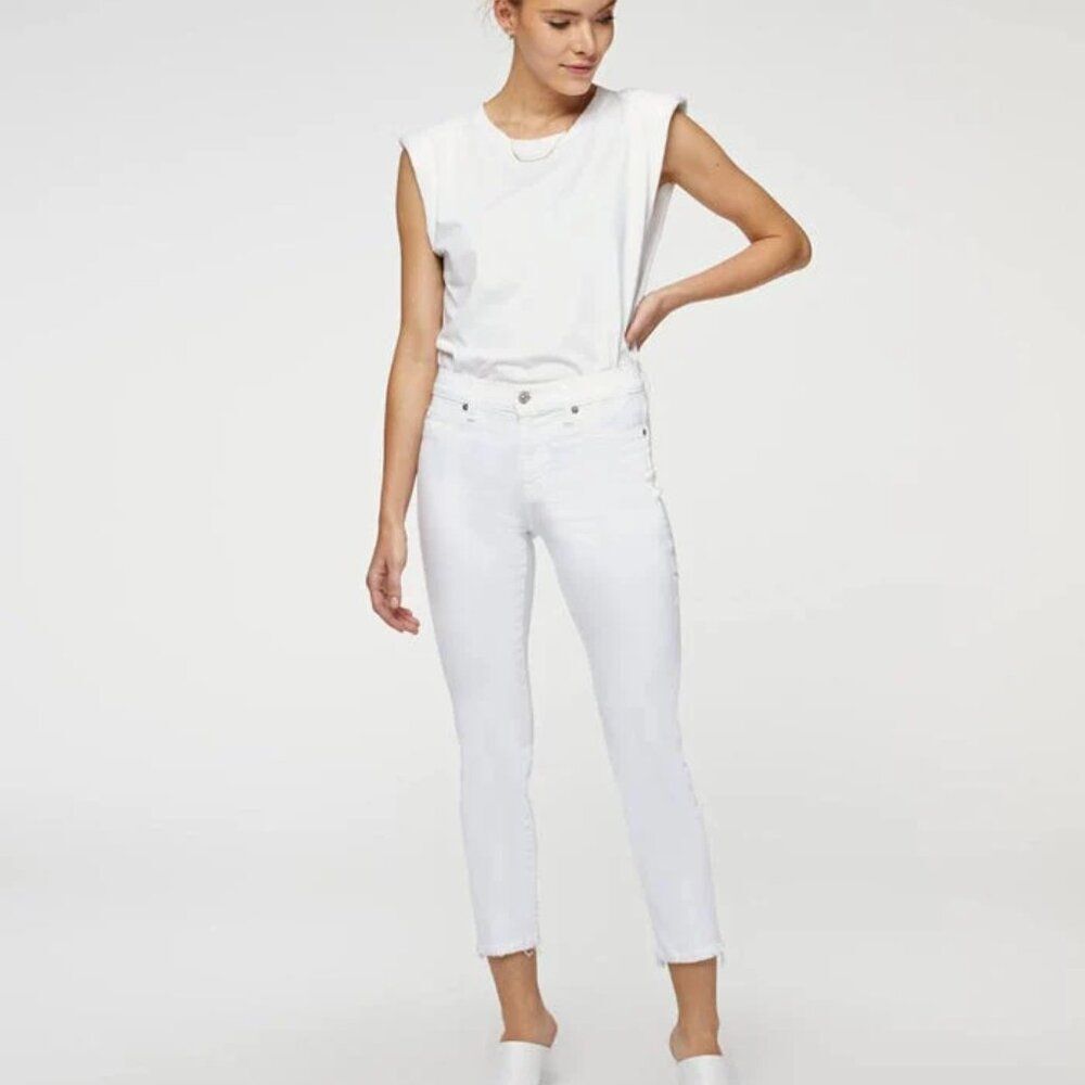 7 For All Mankind Roxanne Raw Hem Ankle stretch Jeans white twill 7FAM denim 26